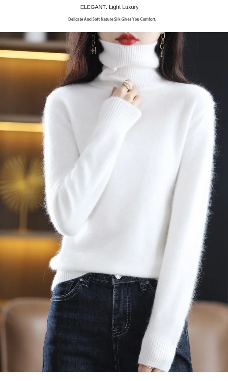 New Women's Clothing For Autumn/Winter 2024 100% Mink Plush Turtleneck Pullover Sweater Ladies Cashmere Sweater Dbr-018