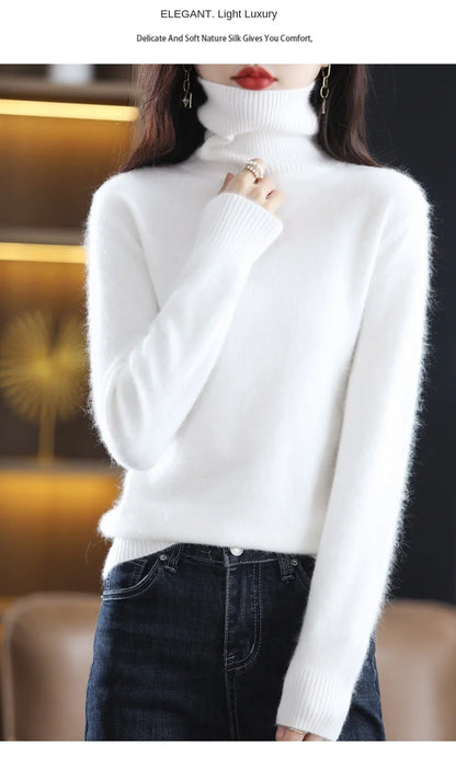 New Women's Clothing For Autumn/Winter 2024 100% Mink Plush Turtleneck Pullover Sweater Ladies Cashmere Sweater Dbr-018