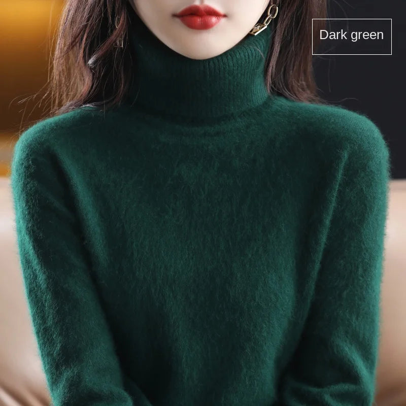New Women's Clothing For Autumn/Winter 2024 100% Mink Plush Turtleneck Pullover Sweater Ladies Cashmere Sweater Dbr-018