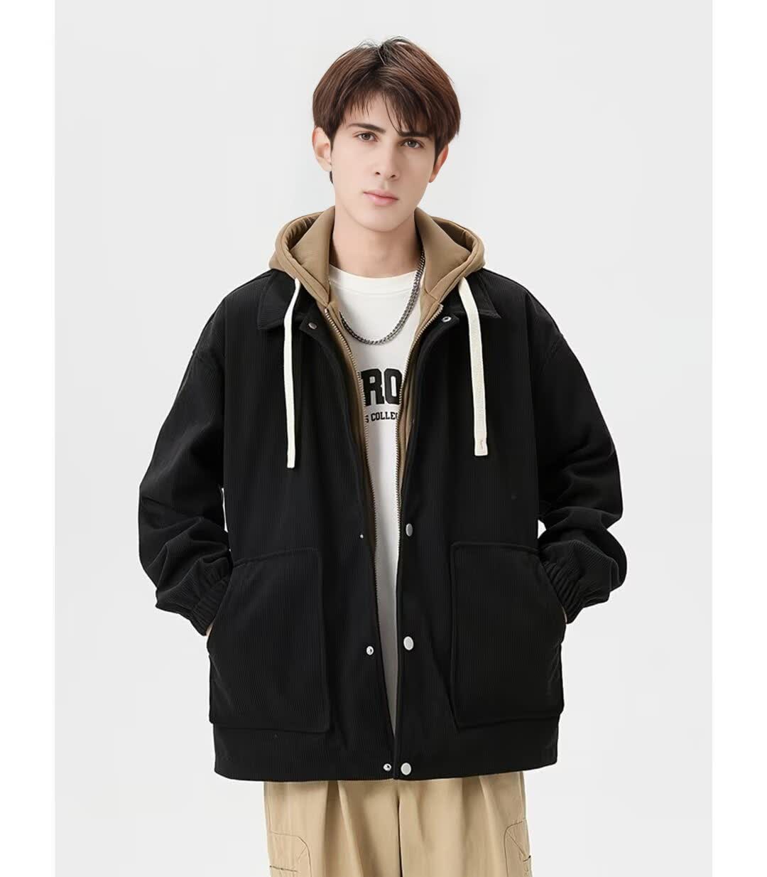 False Two-Piece Hooded Basketball Jacket