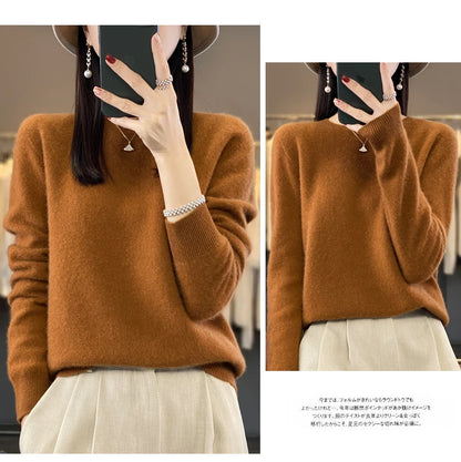 100% Merino Wool Sweater Women O-neck Cashmere Knitwear Female Pullover Autumn Winter Casual Tops Solid Color Soft  Clothing