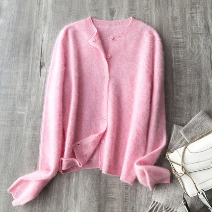 Fleece Wool-Cashmere Button Cardigan