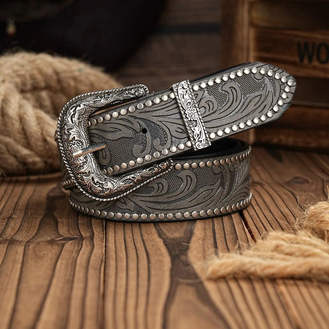 Tooled Western Leather Belt