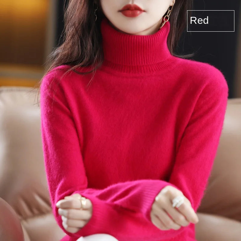 New Women's Clothing For Autumn/Winter 2024 100% Mink Plush Turtleneck Pullover Sweater Ladies Cashmere Sweater Dbr-018