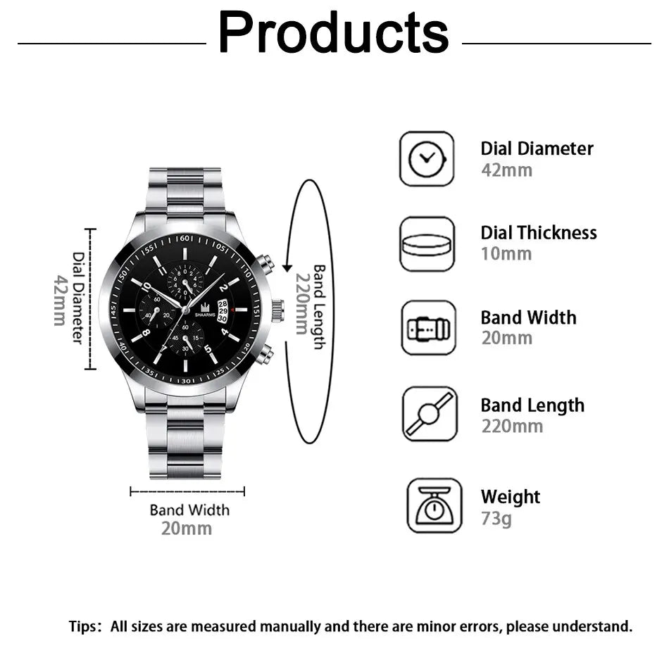 Timeless Stainless Steel Watch & Bracelet Set (Buy 2 Get 1 Free)