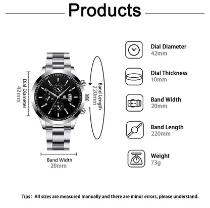 Timeless Stainless Steel Watch & Bracelet Set (Buy 2 Get 1 Free)