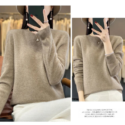 100% Merino Wool Sweater Women O-neck Cashmere Knitwear Female Pullover Autumn Winter Casual Tops Solid Color Soft  Clothing