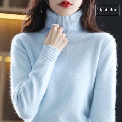 New Women's Clothing For Autumn/Winter 2024 100% Mink Plush Turtleneck Pullover Sweater Ladies Cashmere Sweater Dbr-018