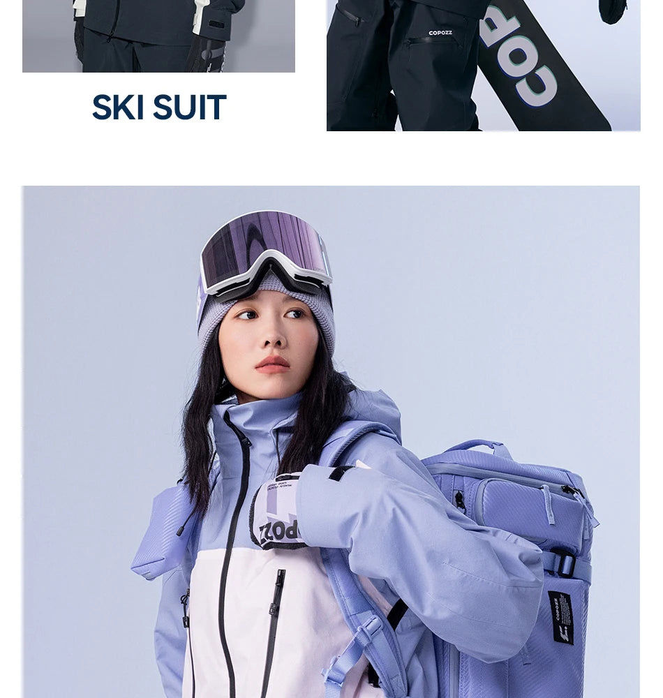 COPOZZ Ski Jacket Women Man Hooded Ski Wear Windproof Winter Overalls Hoodie Waterproof Outdoor Sports Clothing Snowboard