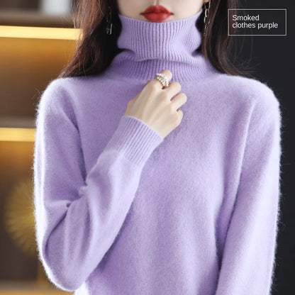 New Women's Clothing For Autumn/Winter 2024 100% Mink Plush Turtleneck Pullover Sweater Ladies Cashmere Sweater Dbr-018