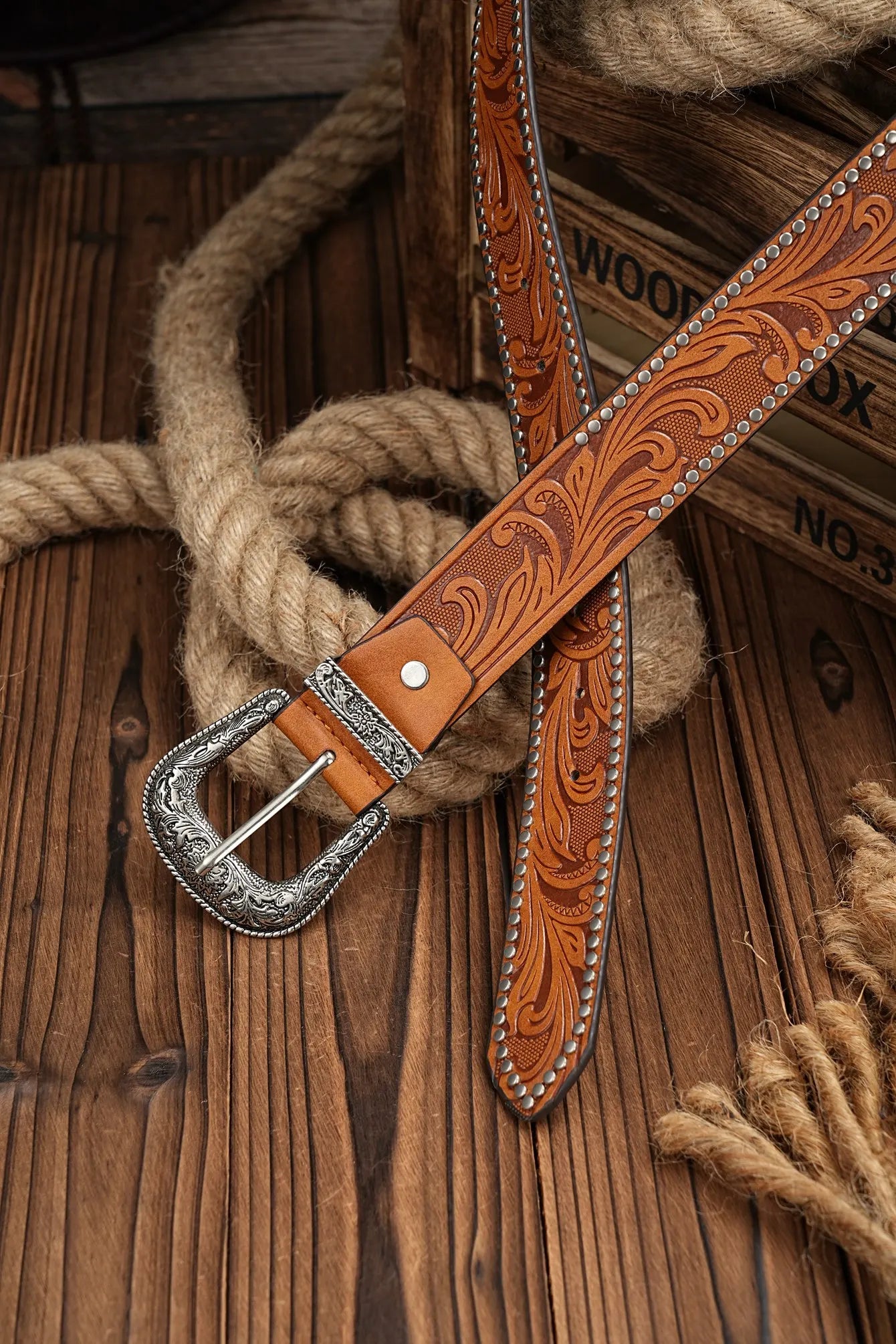 Tooled Western Leather Belt
