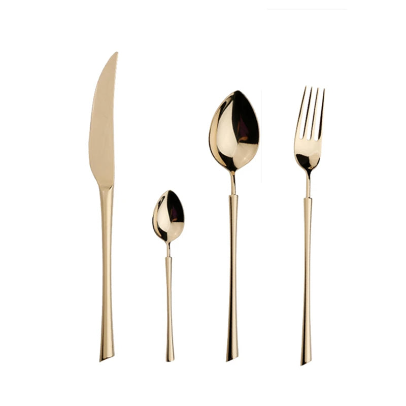 Shiny Gold 18/10 Stainless Steel Flatware Set 304 Dinner Knife Fork Cutlery Set Service For 1 Drop Shipping