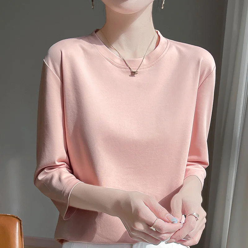 Mercerized Cotton Cropped Sleeve Female Spring And Summer 2023 New Round Neck Loose 100% Cotton Short Sleeve Bottoming T-Shirt
