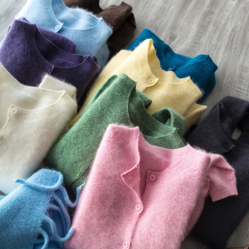 Fleece Wool-Cashmere Button Cardigan