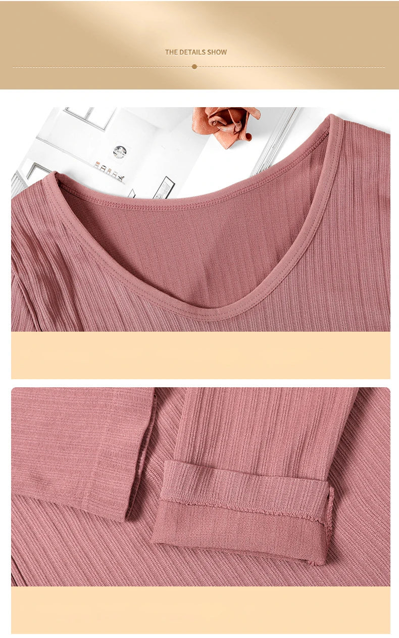 1 Set Warm Thermal Underwear Sexy Ladies Intimates Long Johns Women Shaped Sets Female Middle Collar Thermal Shaping Clothes