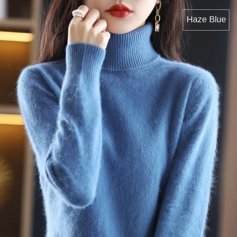 New Women's Clothing For Autumn/Winter 2024 100% Mink Plush Turtleneck Pullover Sweater Ladies Cashmere Sweater Dbr-018