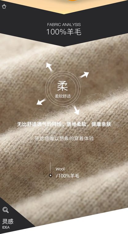 100% Merino Wool Men's Warm Sweater Mock Collar Thickened Zippered Cardigan Autumn Winter New Cashmere Knitted Long Sleeve Tops