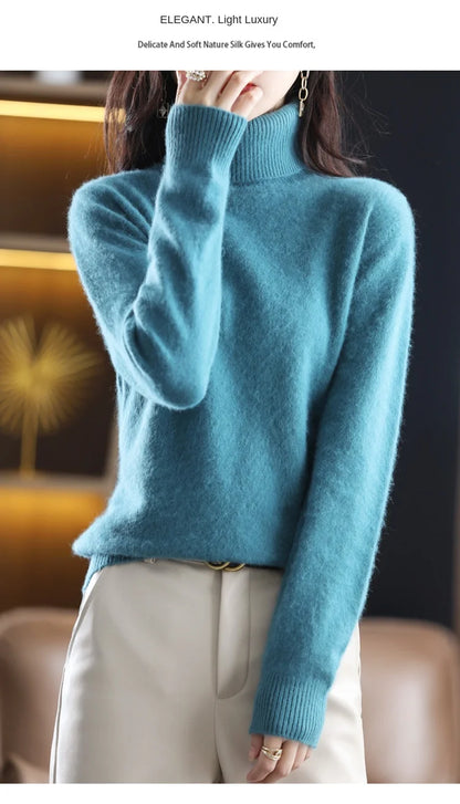 New Women's Clothing For Autumn/Winter 2024 100% Mink Plush Turtleneck Pullover Sweater Ladies Cashmere Sweater Dbr-018