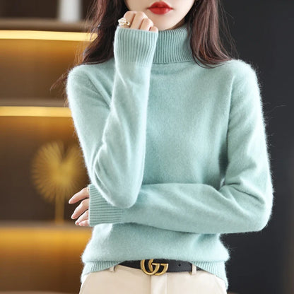 New Women's Clothing For Autumn/Winter 2024 100% Mink Plush Turtleneck Pullover Sweater Ladies Cashmere Sweater Dbr-018