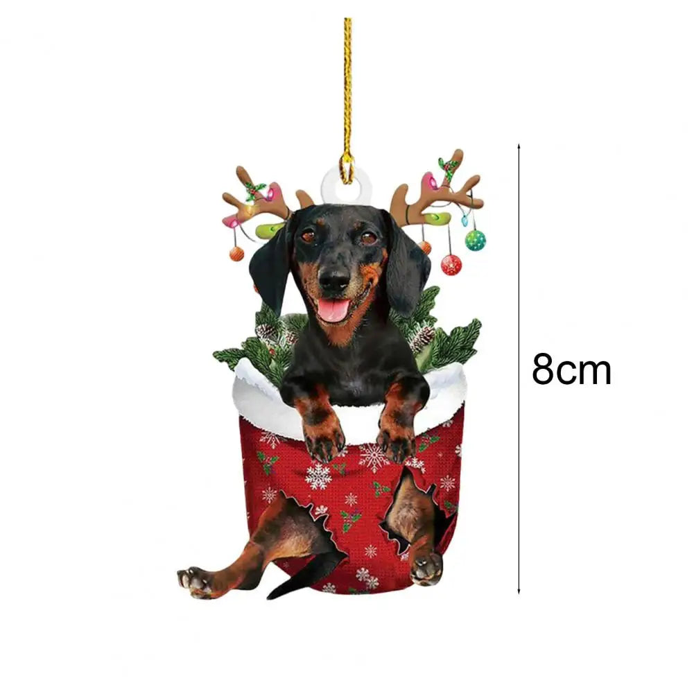 Dachshund Pendant Auto Rearview Mirror Ornament With Lanyard Realistic Shape Christmas Tree Decor Dog Hanging Pendant 개 펜던트