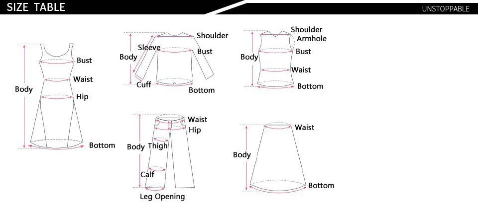 Size chart diagram showing bust and length measurements