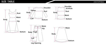 Size chart diagram showing bust and length measurements