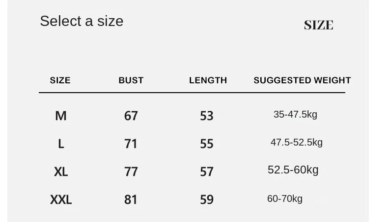 Size guide for ribbed tank top from M to XXL with weight suggestions