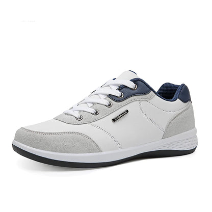White and navy waterproof walking sneakers studio angle