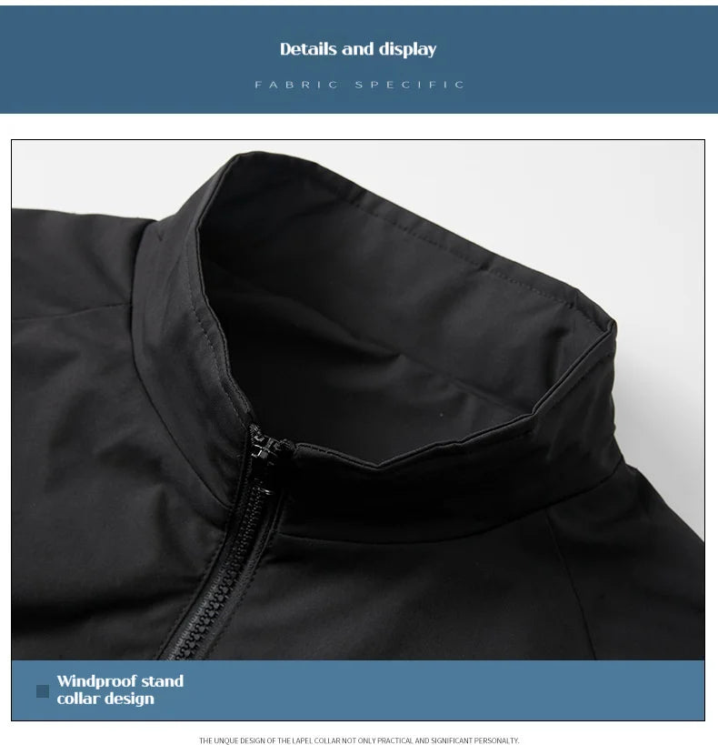 Zipper detail and stitching on reflective sports windbreaker jacket