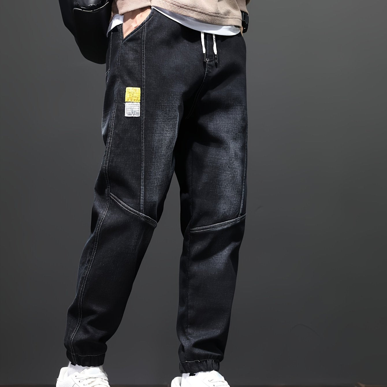 Fleece-Lined Stretch Denim Joggers