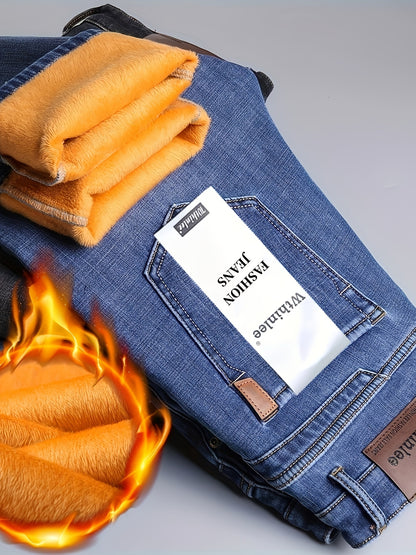 24 Autumn/Winter New Wthinlee Men's Fleece-Lined Thickened Jeans, Warm and Comfortable Straight-Leg Trousers for Work Casual Wear