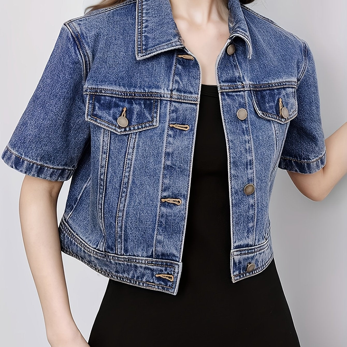 Classic Collar Denim Short Jacket