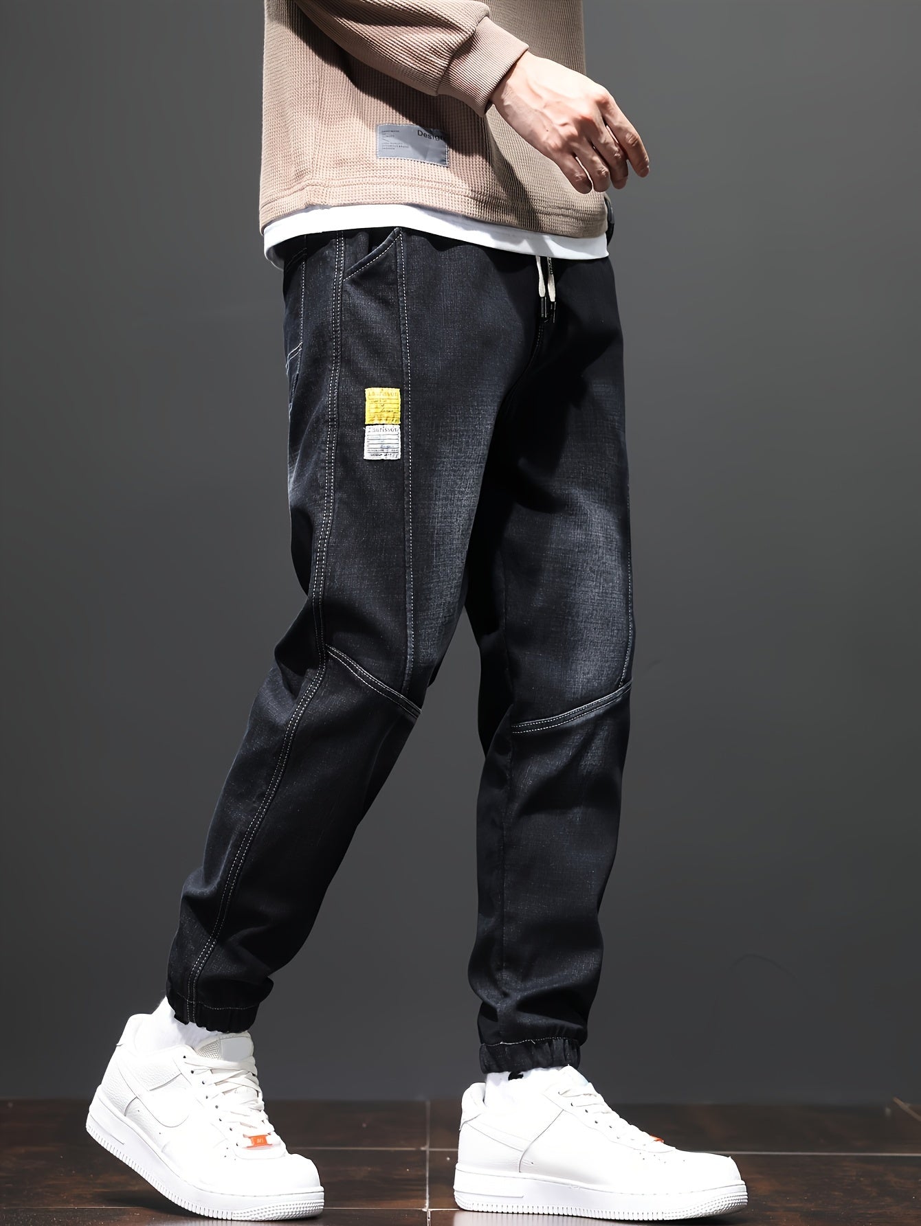 Fleece-Lined Stretch Denim Joggers