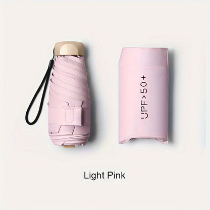 Compact 6-Rib Mini Folding Umbrella - Lightweight Durable Aluminum Alloy Handle & Frame, Manual Open/Close, Stylish Portable Design for Sun & Rain, Available in Pink, Blue, White, Gray - Cute Rain Gear with PVC Umbrella