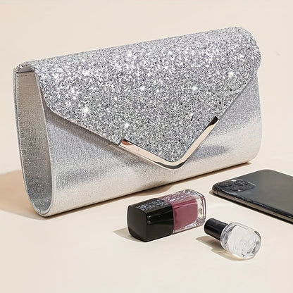 [4pcs Elegant Clutch Set] 4pcs Women's Elegant Sparkling Clutch Evening Bag Set | Decorative Chain Shoulder Bag, Rhinestone Necklace Earrings