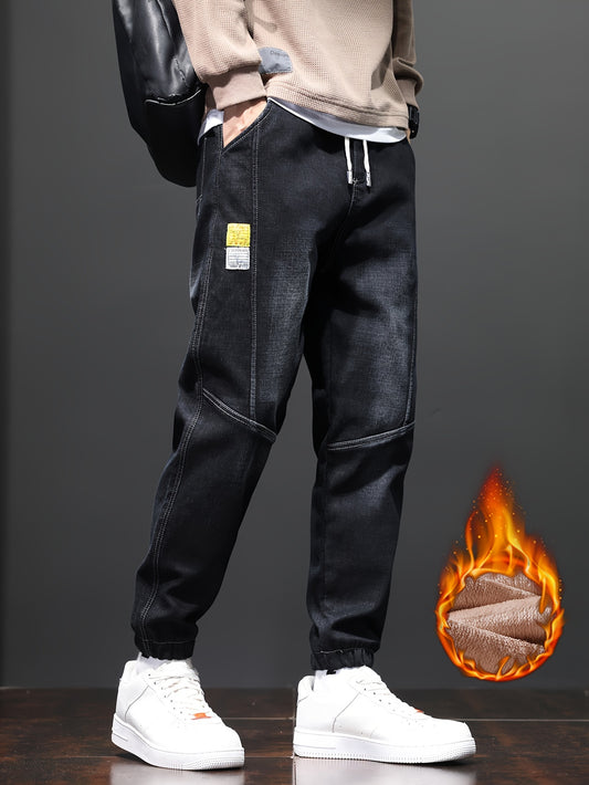 Fleece-Lined Stretch Denim Joggers