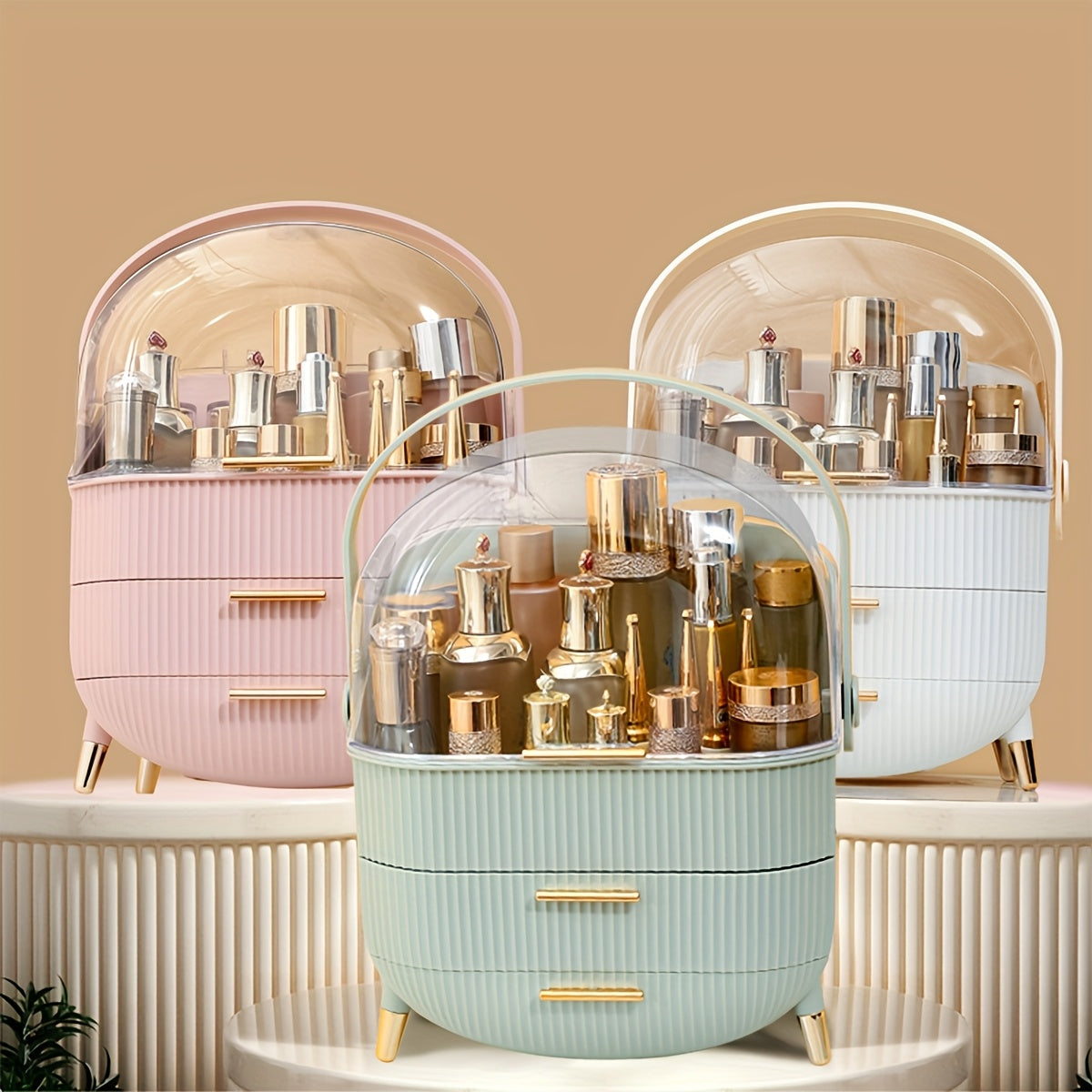 Portable Clear Makeup Organizer with Drawer  Dustproof Cosmetic Storage Box for Skincare Lipstick  Masks  Ideal for Bathroom Countertop