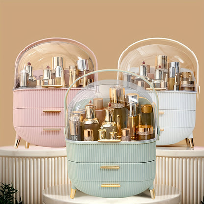Portable Clear Makeup Organizer with Drawer  Dustproof Cosmetic Storage Box for Skincare Lipstick  Masks  Ideal for Bathroom Countertop