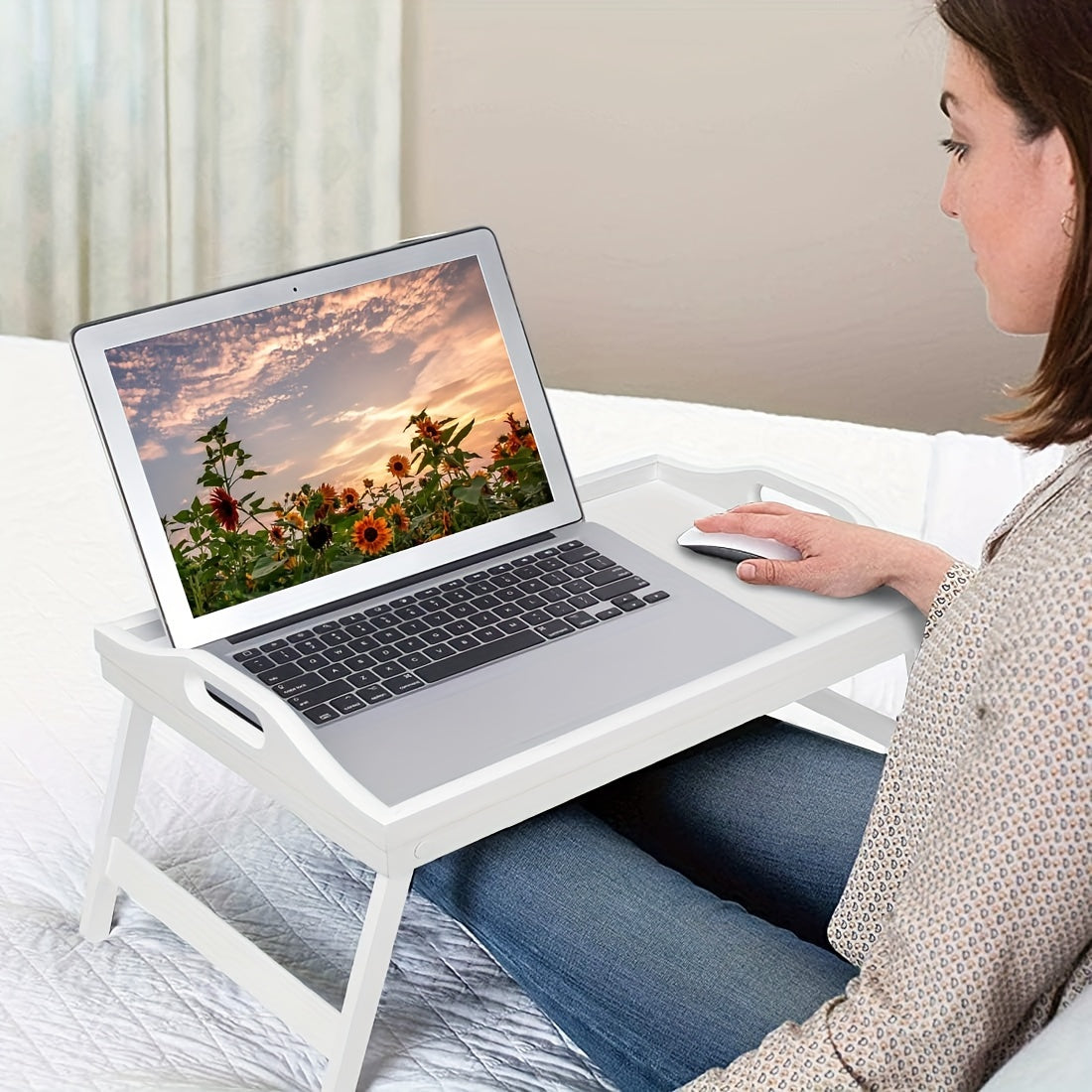 1932 X 1183 Inch Bed Tray Table With Handles Folding Legs Breakfast Tray Bamboo Bed Tray For Sofa Bed Eating Snacking And Working 1 2 Packs