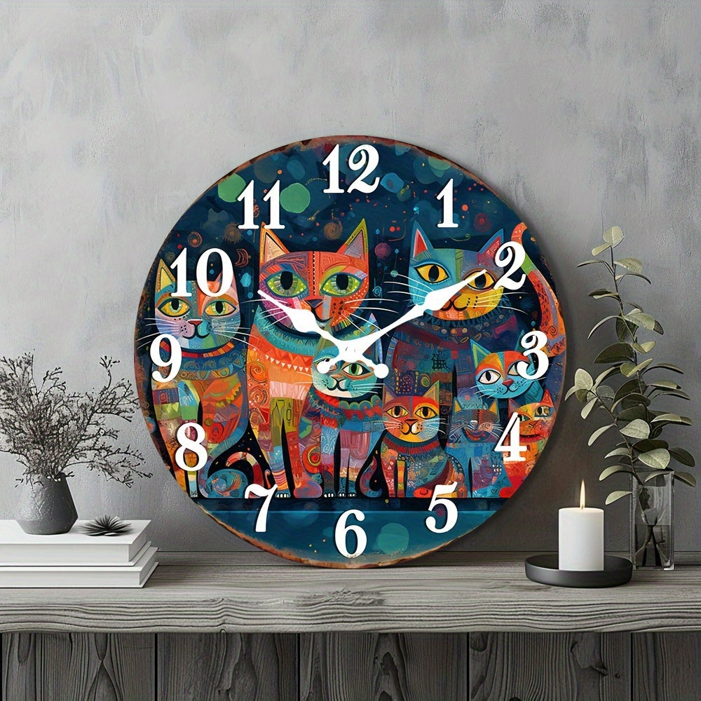 Rustic Wooden Cat Wall Clock  Silent EasytoRead Decor