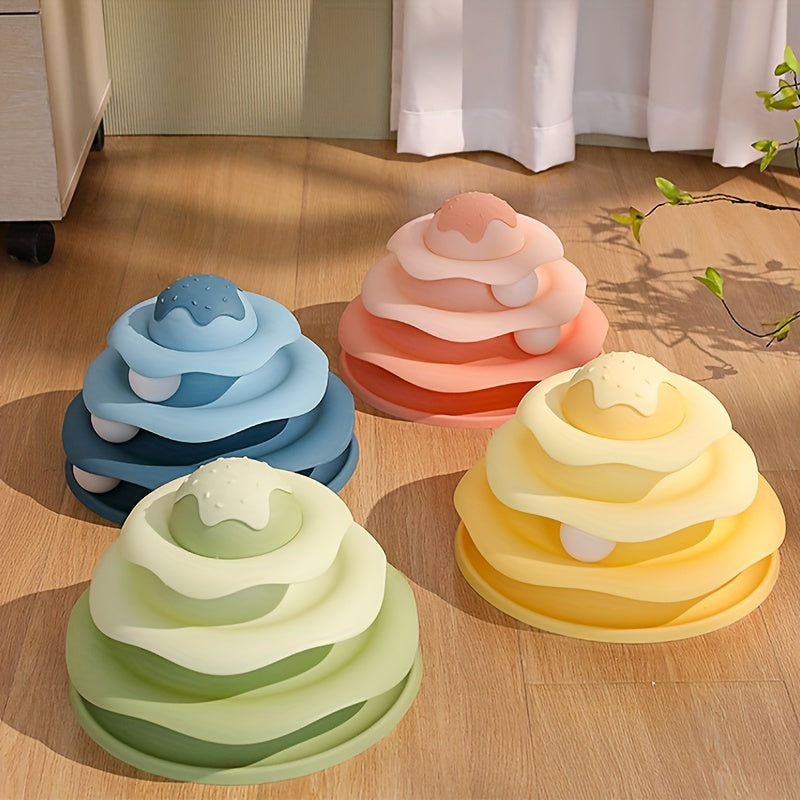 3Layer Cat Turntable Toy Interactive Track Tower Educational Play Indoor Cat Teaser Durable Polypropylene BatteryFree