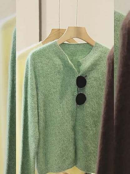 Fleece Wool-Cashmere Button Cardigan